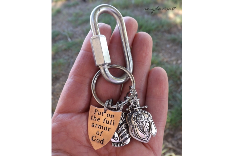 Full Armor of God Christian Keychain with charms and shield of faith