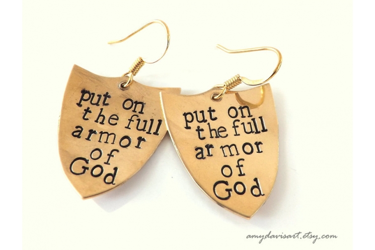 Shield of faith brass earrings