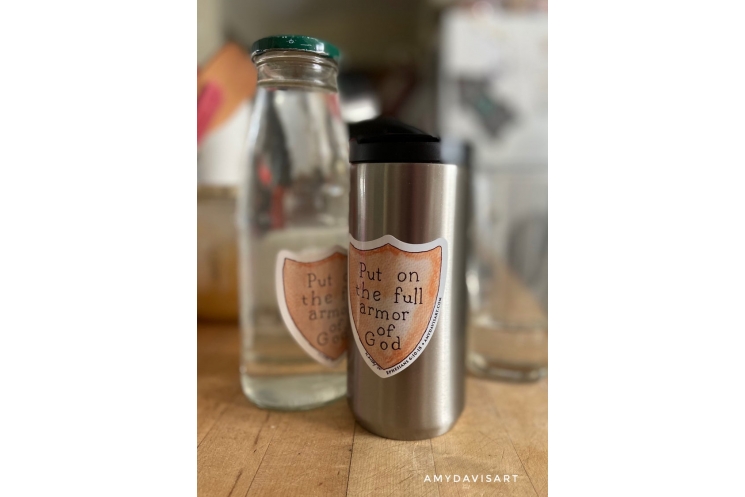 Armor of God Decal shown on tumbler and water bottle