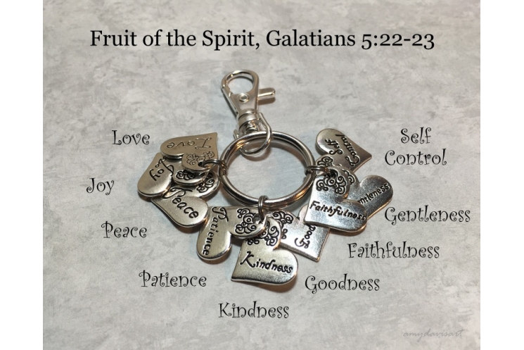 Fruit of the Spirit Christian Keychain or Purse Charm (Galatians 5 Scripture)