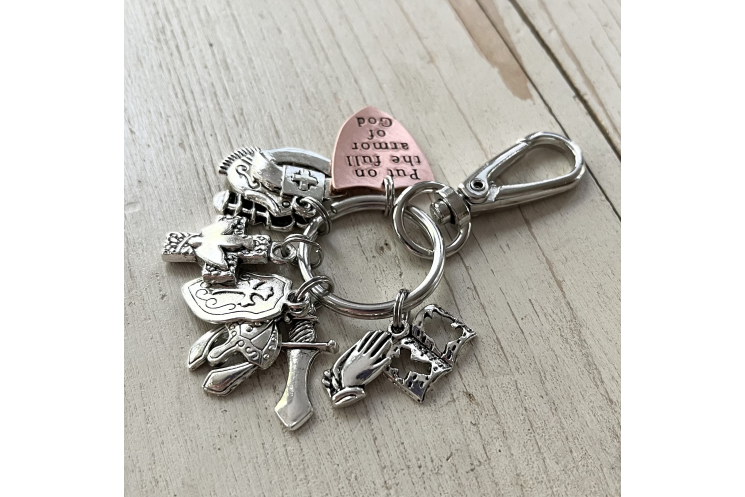 Put on the full armor of God Christian keychain