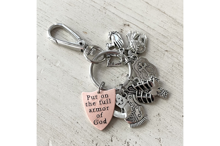 Hand-stamped Armor of God copper shield