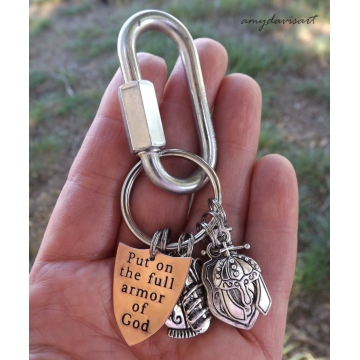 Full Armor of God Christian Keychain with charms and shield of faith