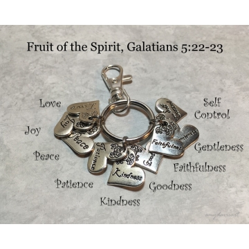 Fruit of the Spirit Christian Keychain or Purse Charm (Galatians 5 Scripture)