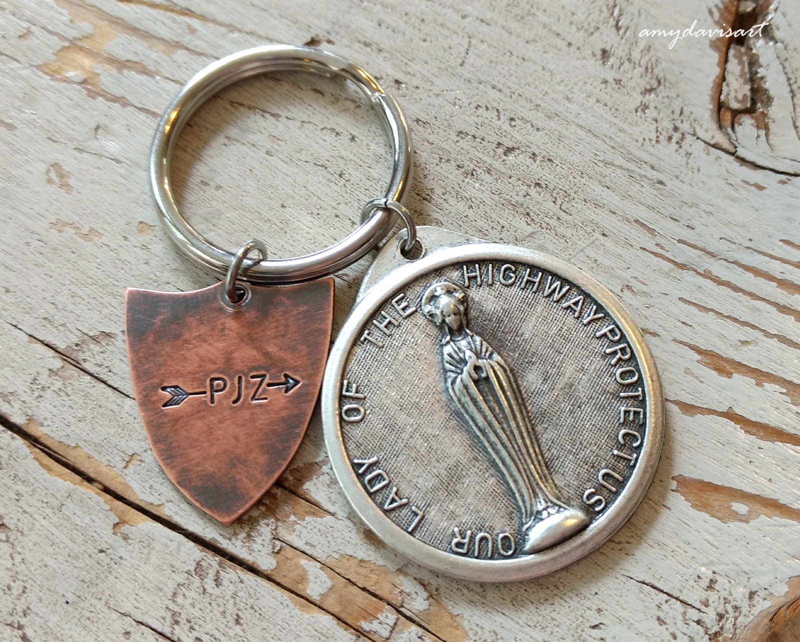 St Christopher Keychain with Put on the Full Armor of God Shield Amy