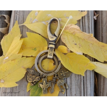 Armor of God Keychain in Bronze, Ephesians 6 Christian Keychain, Large Oval Clasp