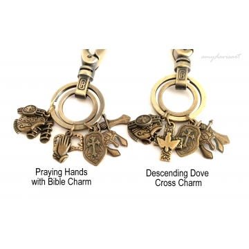 Armor of God Keychain in Bronze, Ephesians 6 Christian Keychain, Large Oval Clasp