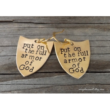 Full Armor Of God Earrings with Brass Shields (Ephesians 6)