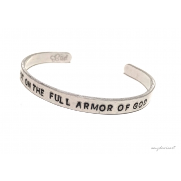 Put on the Full Armor of God Cuff Bracelet, Ephesians 6 Hand Stamped Christian Jewelry