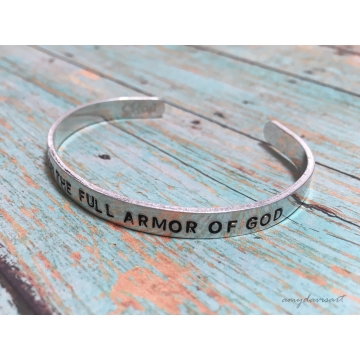 Put on the Full Armor of God Cuff Bracelet, Ephesians 6 Hand Stamped Christian Jewelry
