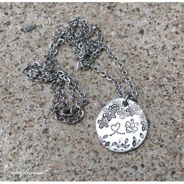 SOLD - Bee necklace with flowers (Hand Stamped Jewelry)