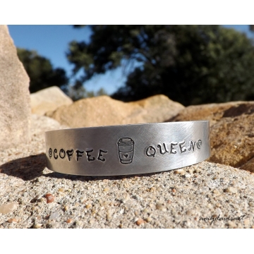 Coffee Queen Handstamped Cuff Bracelet ~ Great Gift For Your Favorite Coffee Lover!