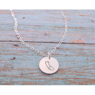 Sterling Silver Hand Stamped State Necklace