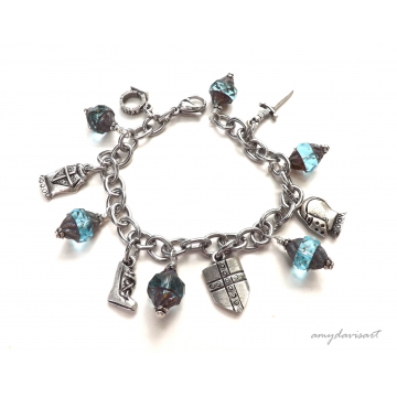 Put on the Full Armor of God Bracelet with Teal Czech Glass Bicone Beads (16.08)