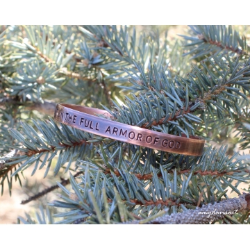 Armor of God Hand Stamped Copper Cuff Bracelet (Ephesians 6 Christian Jewelry)
