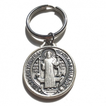 St Benedict Keychain, Catholic keychain with large Saint Benedict Medal