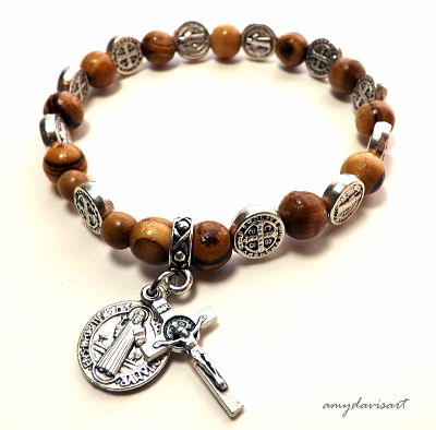 St Benedict Olive Wood Rosary Bracelet Catholic Jewelry